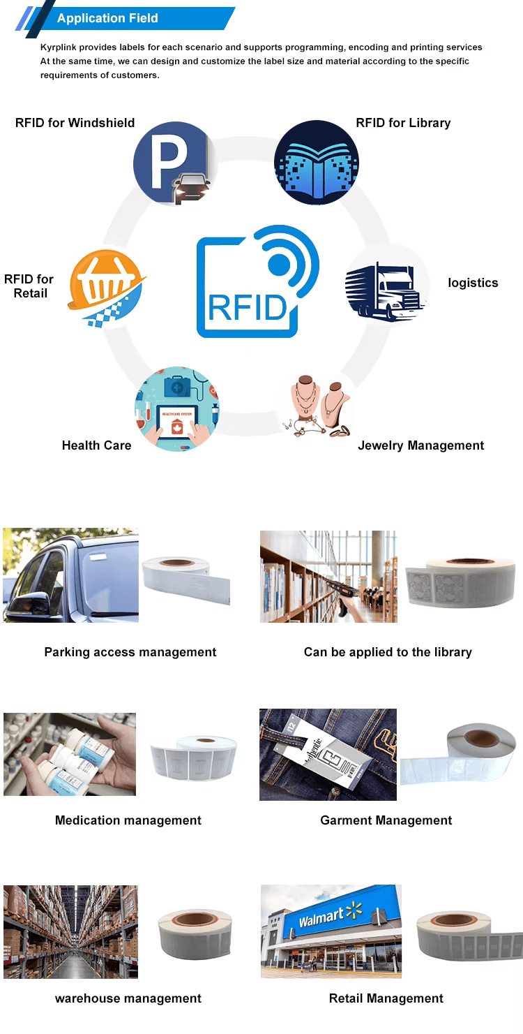 UHF RFID-labels til RMA-sporing ved elektronikreparation vist tydeligt på en metaloverflade.
