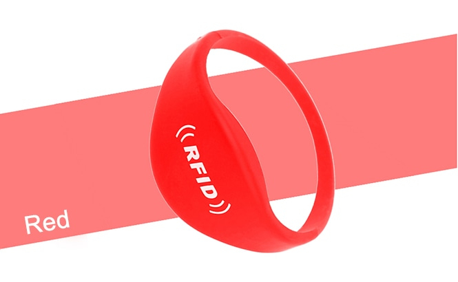 Rød farvemulighed for G03B silikone RFID-armbånd, velegnet til medlemskab og adgangskontrol.