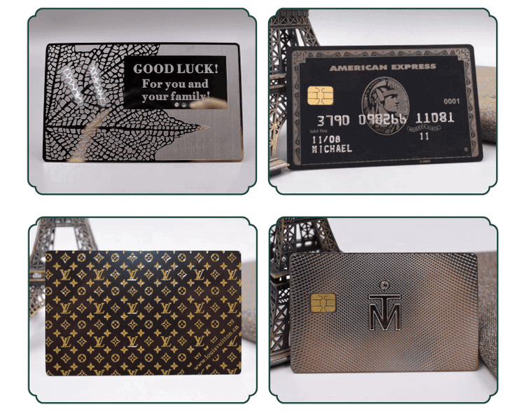 Collage med mønstrede metalkortdesigns til inspiration for luksuriøs branding.