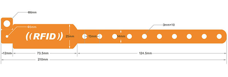 Rødt PVC RFID-armbånd PVCW51 med vandafvisende materiale og RFID-chip til sikker adgangsstyring.