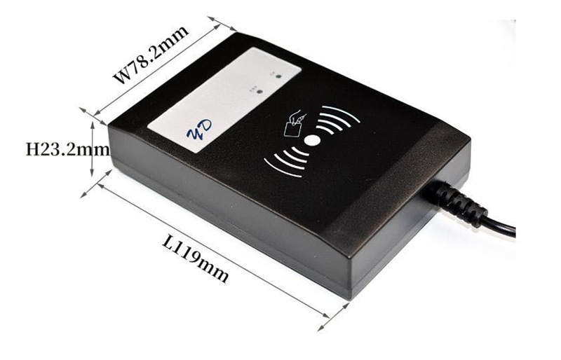 En oversigt over yd-790a lf-læseren viser LED-indikator for driftsstatus og brugerfeedback