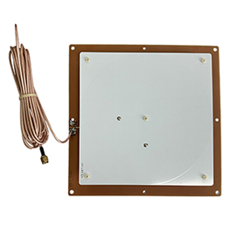 Dette billede viser ZK-ANT190D full-band UHF RFID-antennen set forfra med kablet placeret i venstre side.