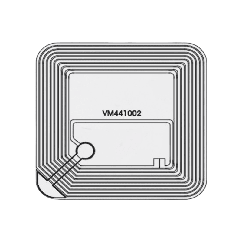 Flerlagskonstruktionen i denne HF RFID-label viser overfladematerialet og antenneindlægget, der er optimeret til identifikation af robuste beholdere.