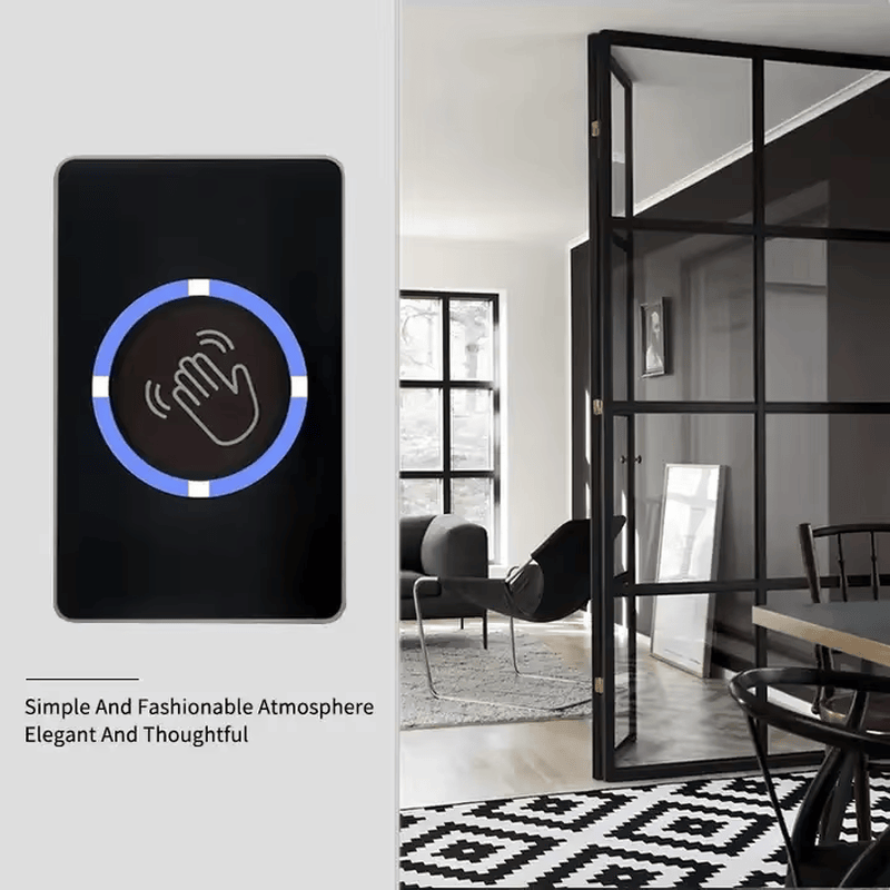 Dette billede viser Tuya WiFi berøringsfri udgangsknap til smart dørløsning med LED-indikator til udgangsknapper.
