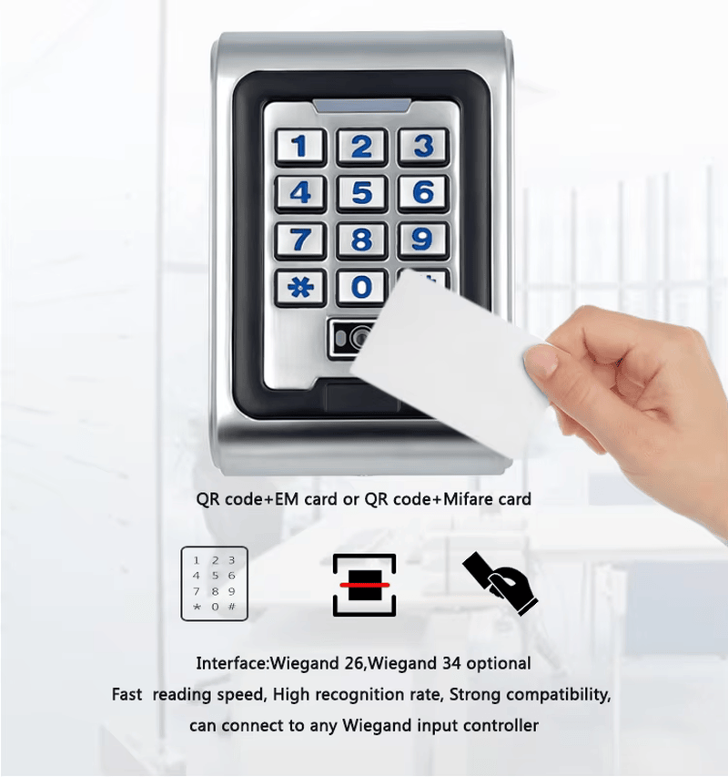 Produktbillede af tilpasset QR-kode adgangslæser installeret ved en dør i kategorien adgangslæsere med QR-kode.