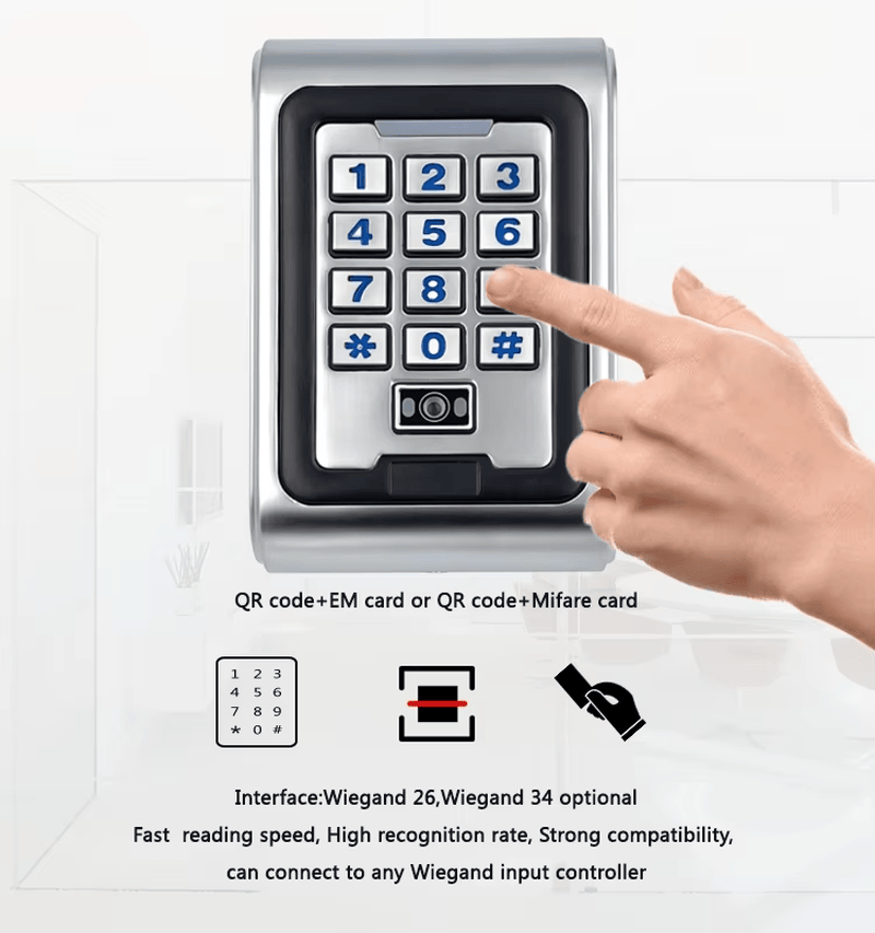 Billede af frontpanelet med tastatur på den tilpassede QR-kode adgangslæser til adgangskontrol.